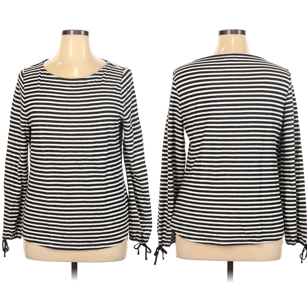 Talbots Black Stripe Balloon Sleeve Basic T Shirt Top Size XL